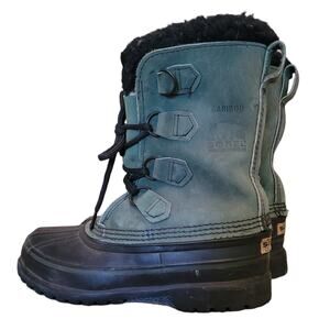 Sorel Caribou green olive duck winter boots women's 5 black lining